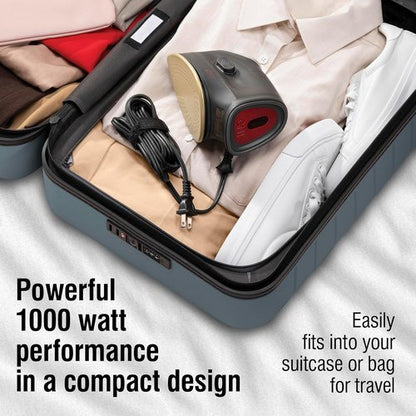 CHI Mini Steam Iron - Portable Travel Iron with Titanium Infused Ceramic Soleplate - 1000 Watts, Black