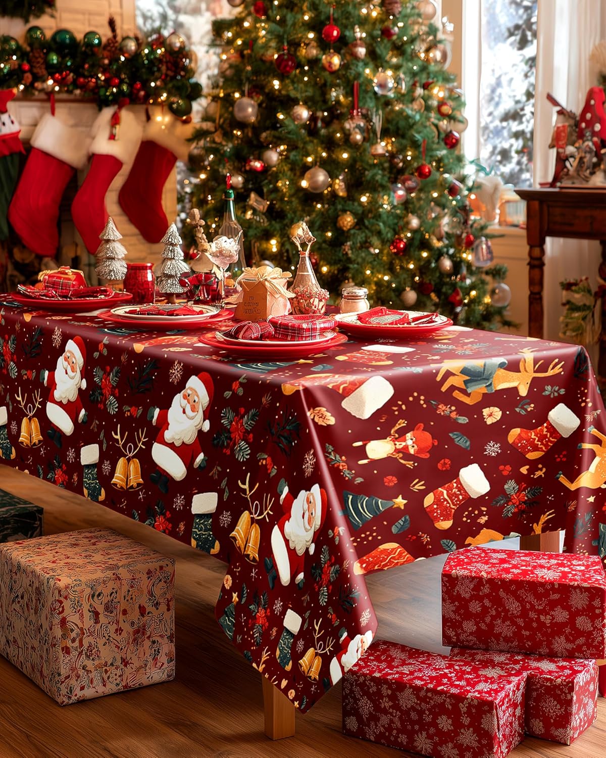 Pureegg Disposable Plastic Tablecloths - Sturdy Leakproof Covers for Parties & Weddings | 54 x 108 Inch, Christmas Red (8 Pack)