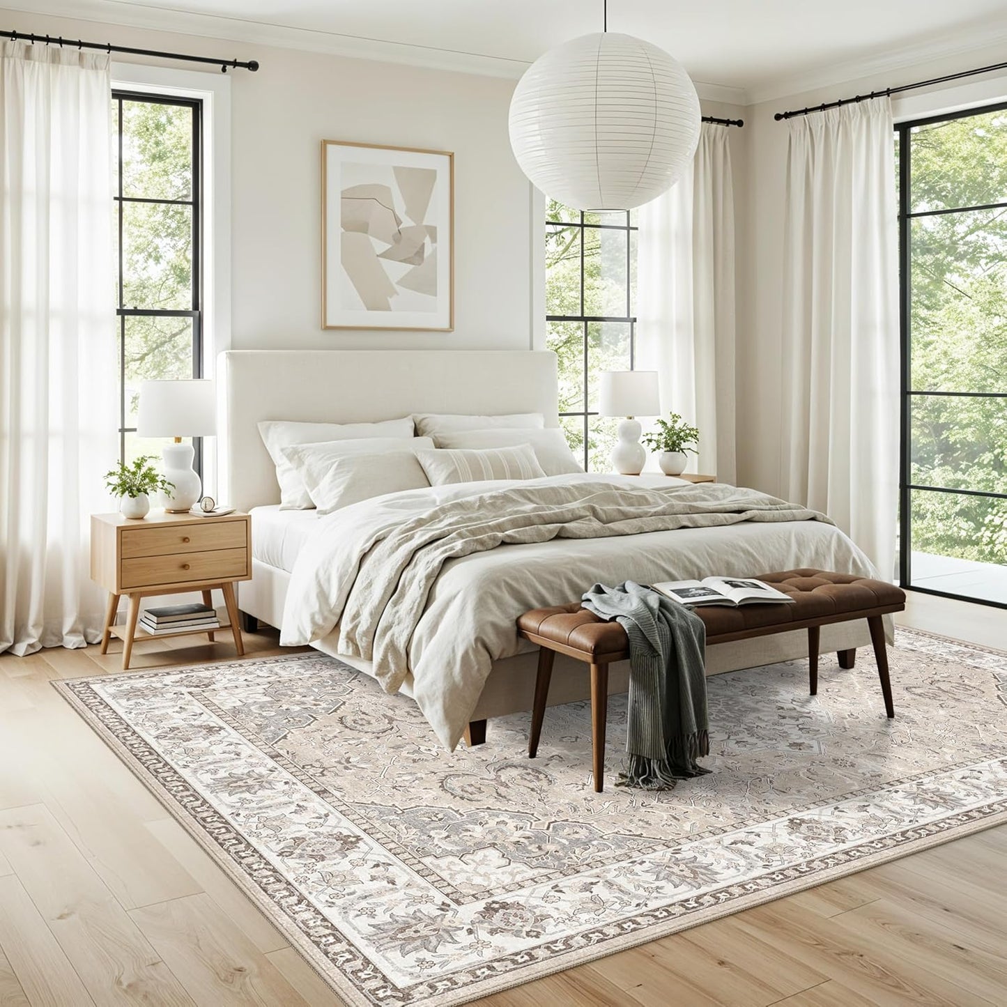Skiennix 6x9 Area Rug - Ultra Soft, Washable Vintage Carpet | Stain Resistant, Non-Slip Design in Beige