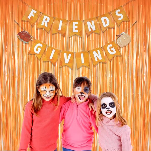 GREATRIL Orange Tinsel Curtain Backdrop - Foil Fringe Party Streamers for Fall & Thanksgiving | 2 Packs