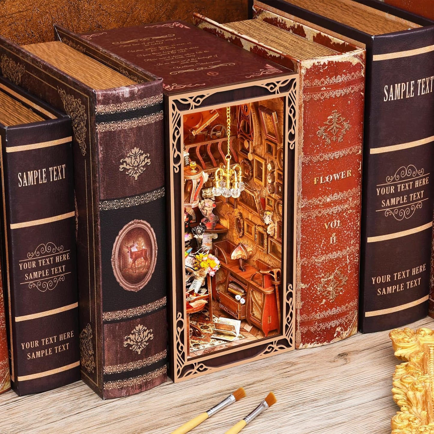 MiniCity Book Nook Kit - DIY Miniature Dollhouse Bookend Decor with LED Light | Painter's Day at Dusk