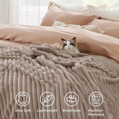 Bedsure GentleSoft Throw Blanket - Cozy Light Brown Fleece for Couch | Perfect 50x60 Inches Size