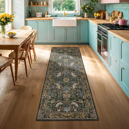 Skiennix Floral Kitchen Runner Rug - Boho Birds & Leaves Pattern | 2x6 Non-Slip, Washable Design for Hallway & Entryway