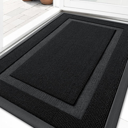 OLANLY Front Door Mat Indoor Outdoor Entrance, Waterproof All-Season, All-Weather Doormat, Sturdy Natural Rubber, Fade Resistant, Low Profile, Easy Clean Patio Porch Entryway Mat, 29.5x17, Jet Black
