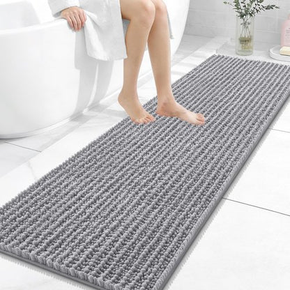 OLANLY Long Bathroom Rugs Runner 59x20, Thick Soft and Absorbent Chenille Bath Mat, Non-Slip, Machine Washable Quick Dry Bath Rugs for Tub Shower Floor, Home Decor Accessories, Grey