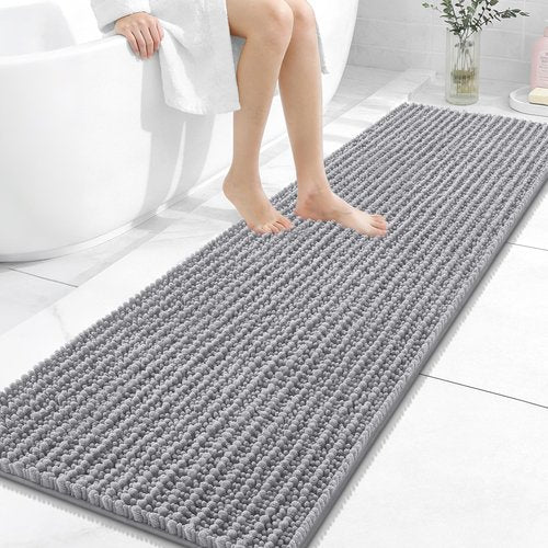 OLANLY Long Bathroom Rugs Runner 59x20, Thick Soft and Absorbent Chenille Bath Mat, Non-Slip, Machine Washable Quick Dry Bath Rugs for Tub Shower Floor, Home Decor Accessories, Grey