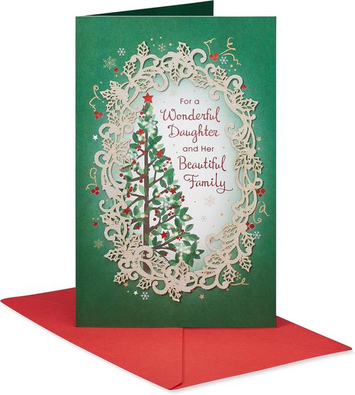 American Greetings Christmas Card - Sentimental Holiday Greeting for Daughter & Family | Artistic Die-Cut Design