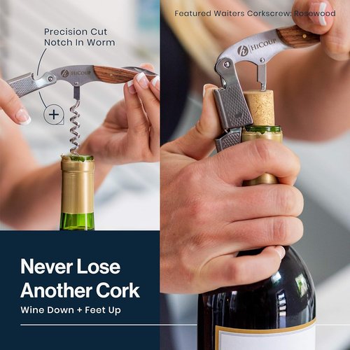 Hicoup Wine Opener - Professional Corkscrews for Wine Bottles w/Foil Cutter and Cap Remover - Manual Wine Key for Servers, Waiters, Bartenders and Home Use - Wood, Bai Ying