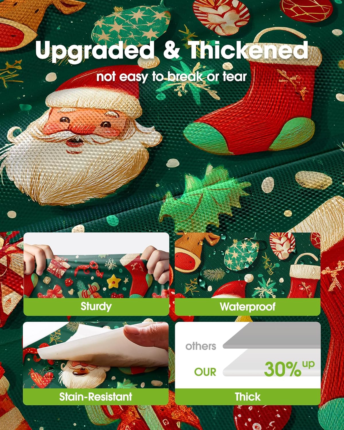Pureegg Disposable Plastic Tablecloths - 10 Pack, 54 x 108 Inch, Leakproof & Sturdy for Christmas Parties - Christmas Green