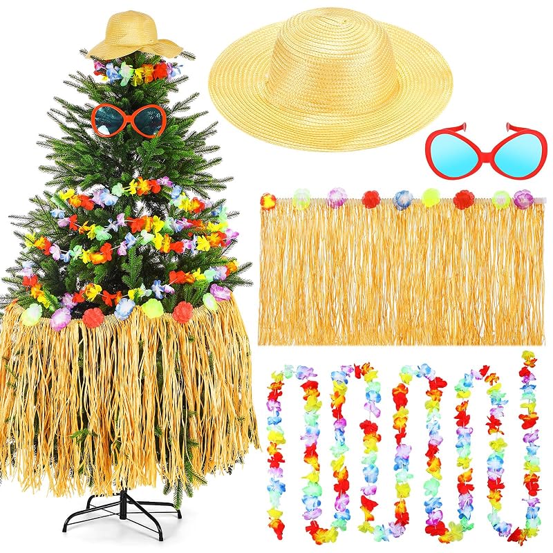 Hawaiian Christmas Tree Decoration Set - 4 Pcs Tropical Holiday Ornaments