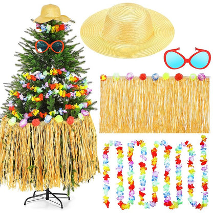 Hawaiian Christmas Tree Decoration Set - 4 Pcs Tropical Holiday Ornaments