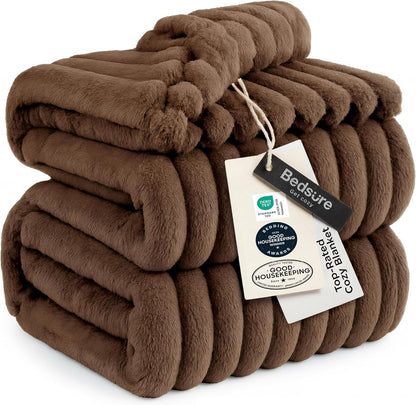 Bedsure GentleSoft Fleece Blanket - Cozy Brown Throw for Couch, Perfect 90x90 Inches Size