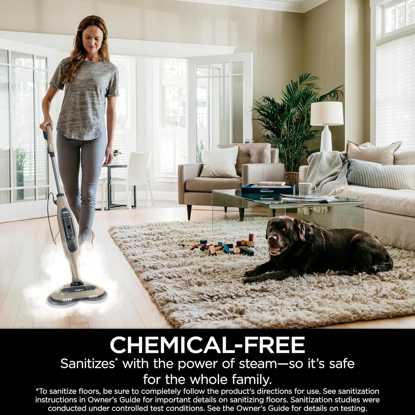 Shark S7001 Mop - 3 Steam Modes & LED Headlights - Scrub & Sanitize Hard Floors - Gold Finish