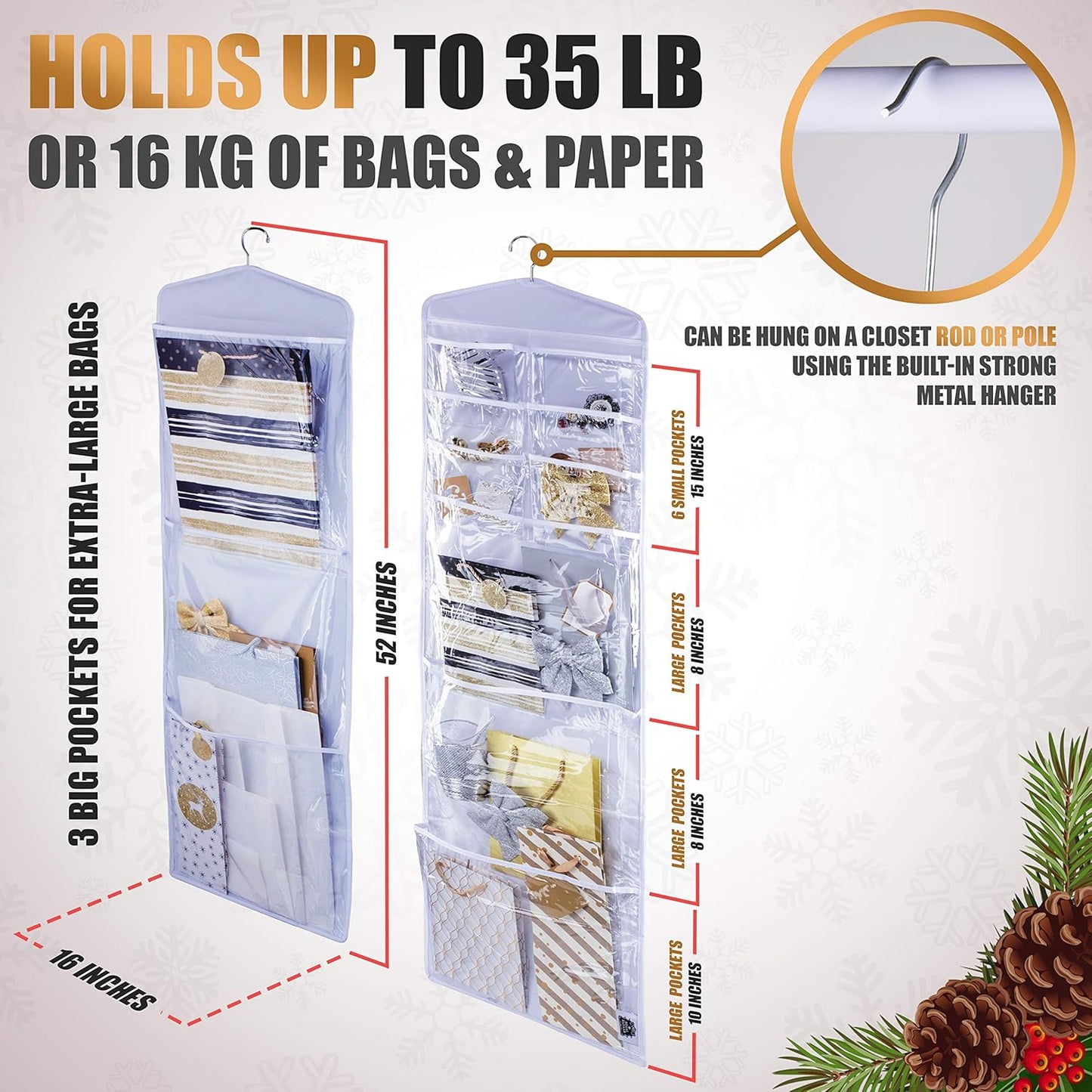 Regine Switzerland Large Double-Sided Gift Bag Organizer - Tissue Paper Holder in White