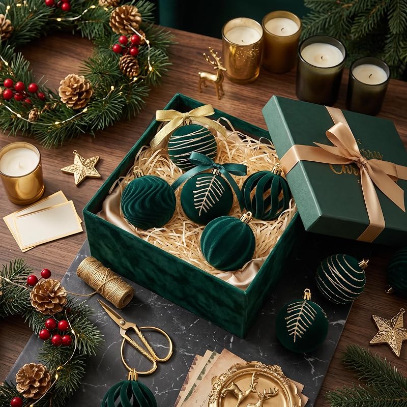Emerald Green Velvet Christmas Ball Ornaments Set 30ct 2.36 inches - Green (Variation: Green)