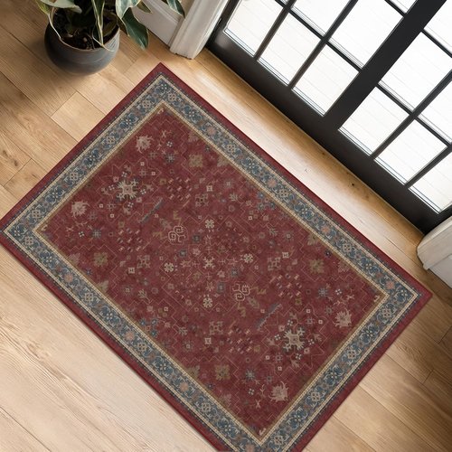 Burgundy Washable 2x3 Rug - Non-Slip, Stain & Fade Resistant | Boho Indoor Entryway & Kitchen Decor