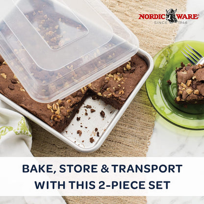Nordic Ware Aluminum Commercial Cake Pan - Rectangle with Lid, Silver, 9 x 13 Inches