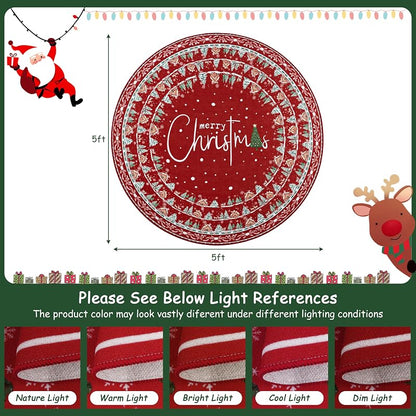 Round Christmas Area Rug 5ft - Washable Non Slip Indoor Circle Carpet, Variation: Christmas Words+5'