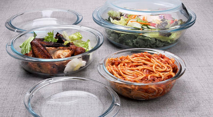 Regine Switzerland Round Glass Casserole Dishes Set - Nesting Baking Dish with Lids | Oven, Freezer & Dishwasher Safe - 0.5QT, 1QT, 1.8QT