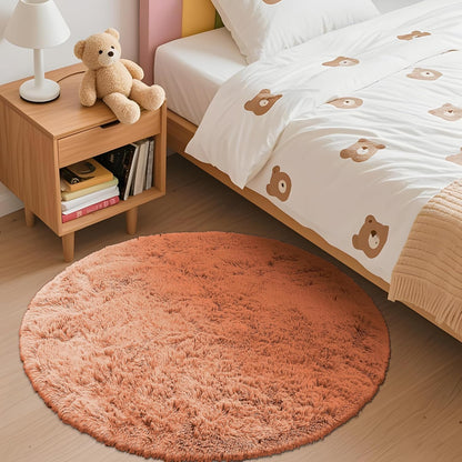 OLANLY Round Area Rug - Soft & Fluffy Muted Orange Shaggy Carpet, 5 ft Circle for Bedroom & Living Room