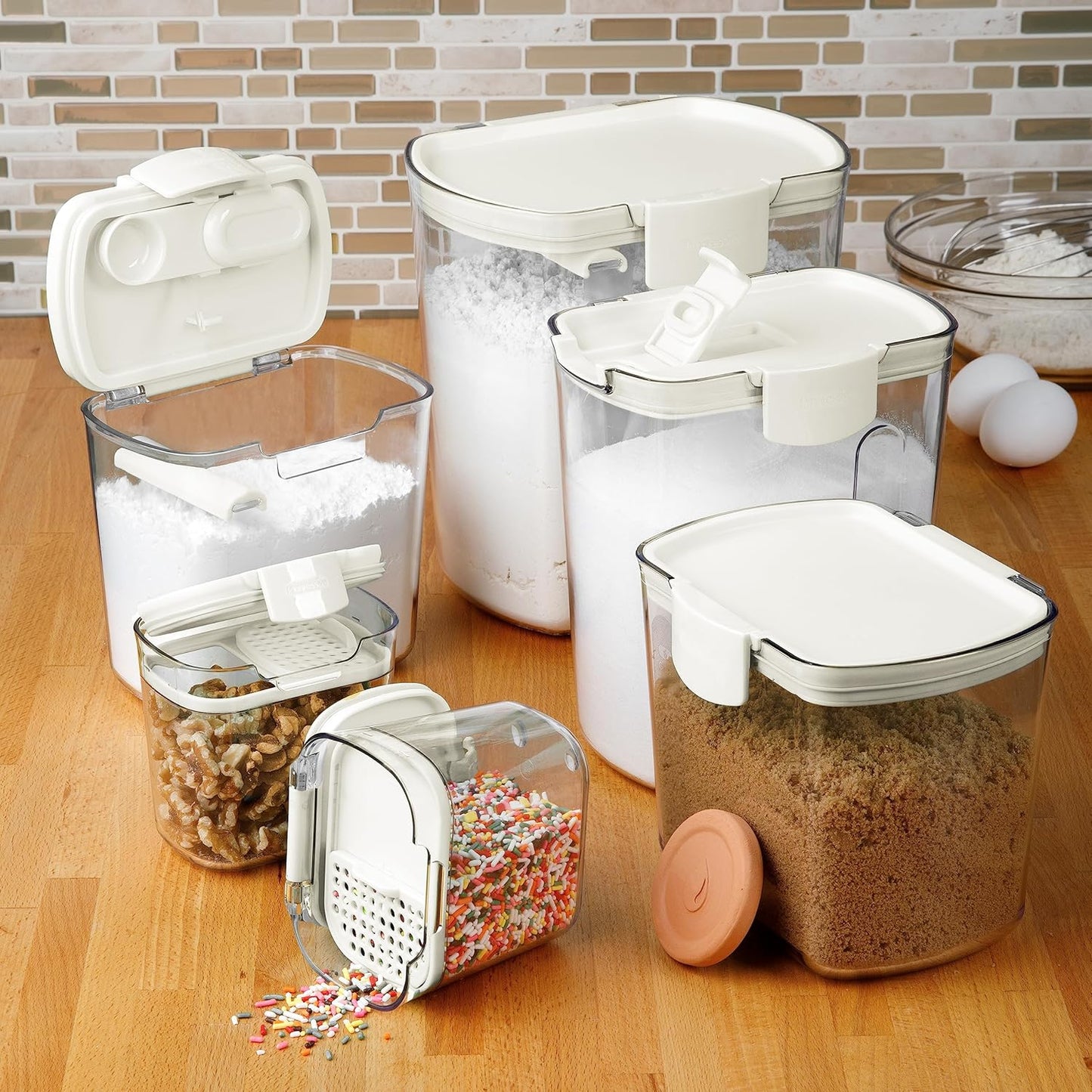 ProKeeper Baker's Airtight Kitchen Storage Canister Set - Keep Flour & Sugar Fresh | 6-Piece White Set