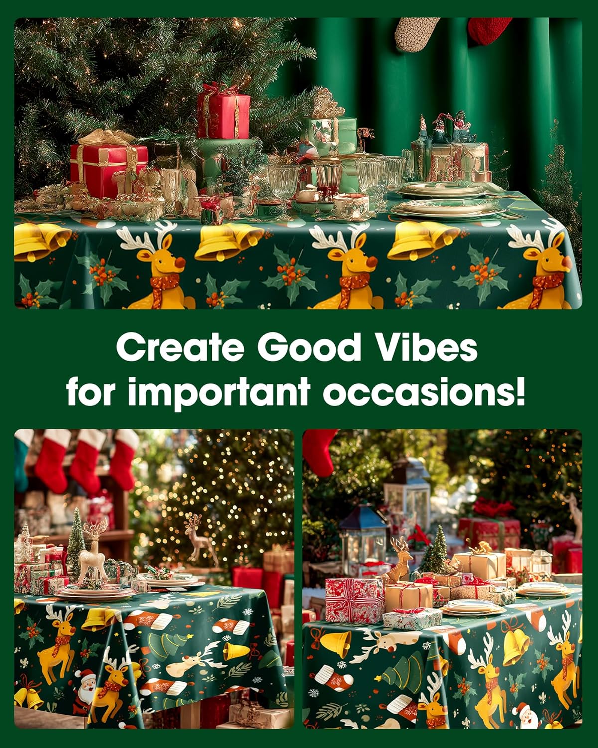 Pureegg Disposable Plastic Tablecloths - Sturdy Leakproof Covers for Parties | 54 x 108 Inch, Christmas Green, 8 Pack