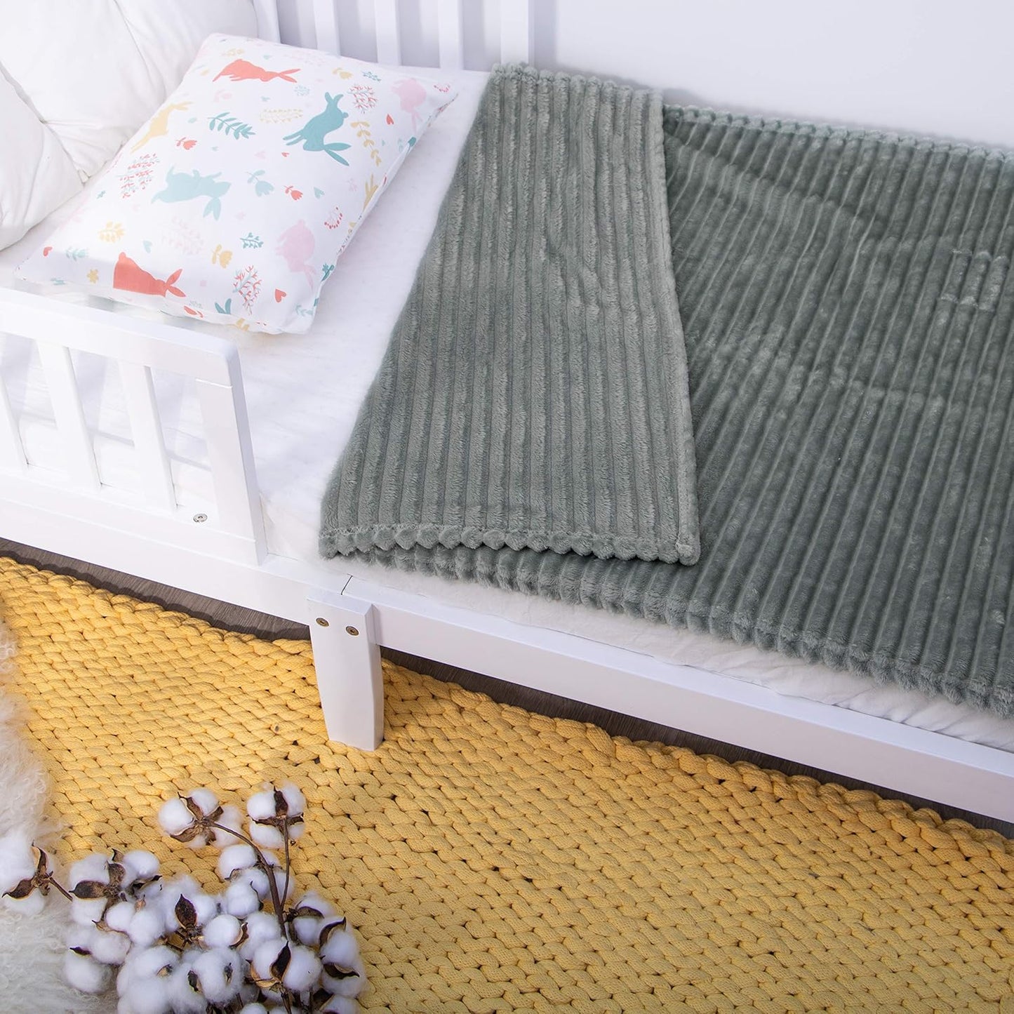 NTBAY Flannel Toddler Blanket - Fluffy Warm & Lightweight Reversible Stripes | 30x40 Inches, Grey