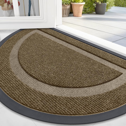 OLANLY Half Circle Door Mat - Waterproof All-Season Doormat for Indoor/Outdoor Use | 36x24, Brown