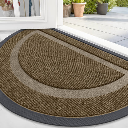 OLANLY Half Circle Door Mat Indoor Outdoor Entrance Welcome, Waterproof All-Season, All-Weather Doormat, Sturdy Natural Rubber, Low Profile, Easy Clean Patio Porch Entryway Mat, 47x23, Brown