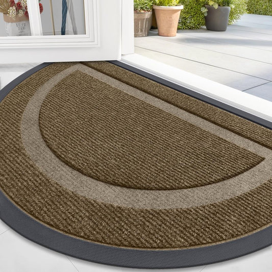 OLANLY Half Circle Door Mat Indoor Outdoor Entrance Welcome, Waterproof All-Season, All-Weather Doormat, Sturdy Natural Rubber, Low Profile, Easy Clean Patio Porch Entryway Mat, 47x23, Brown
