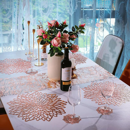 Rose Gold Placemats Set of 6 — 15" Round Metallic Vinyl Table Mats for Weddings & Events (Variation: Rose Gold+6)
