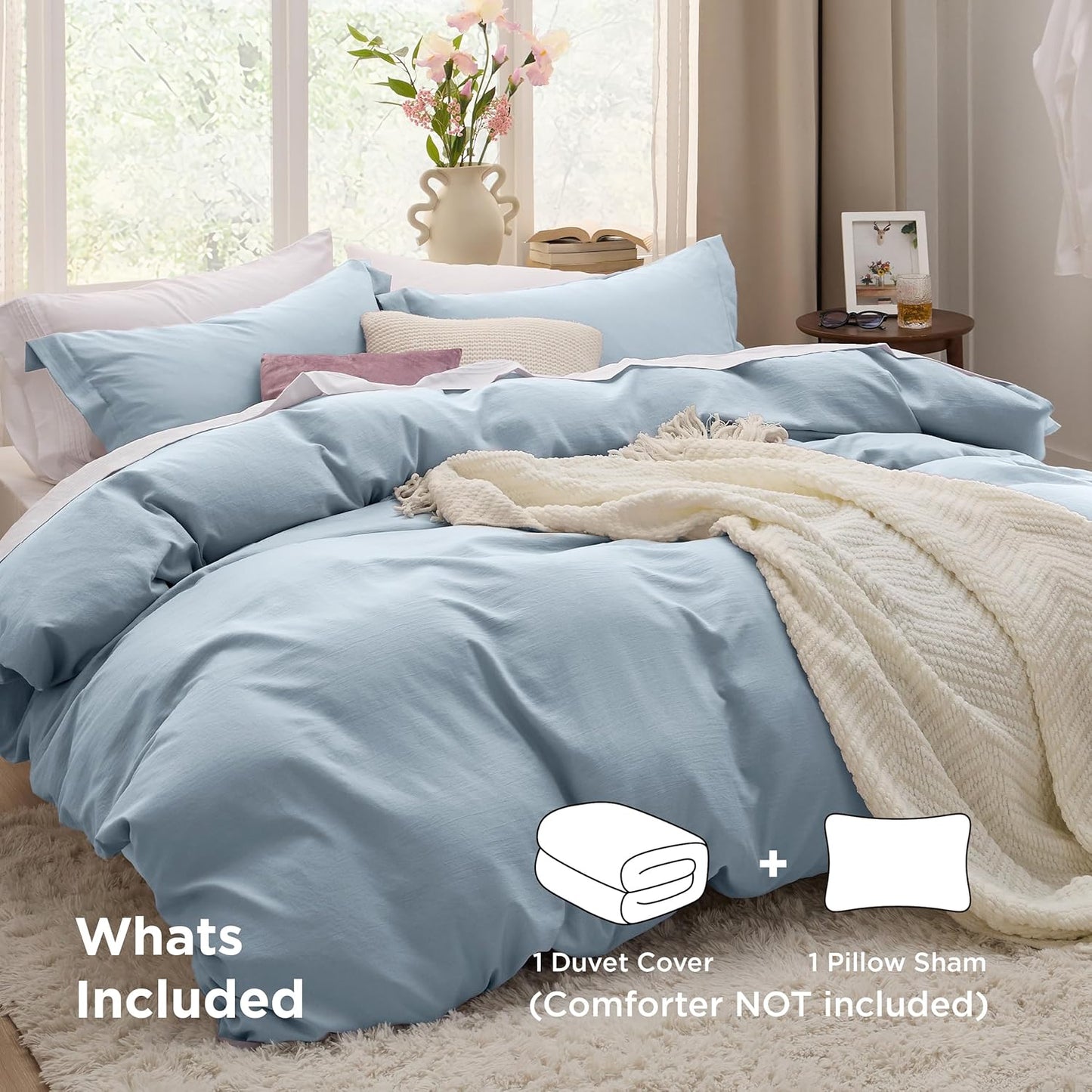 Bedsure Celestial Blue Duvet Cover Set - Extra Soft Twin/Twin XL Bedding, 2 Pieces with Zipper Closure & Pillow Sham