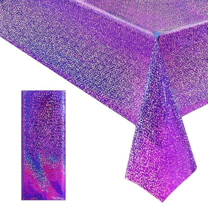 Just Shimmer Holographic Laser Tablecloth - Waterproof & Easy to Clean for Parties | Purple, 1 Count