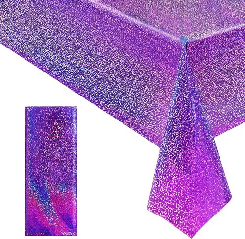 Just Shimmer Holographic Laser Tablecloth - Waterproof & Easy to Clean for Parties | Purple, 1 Count
