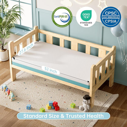 TeQsli Crib Mattress - Memory Foam Toddler Mattress with Breathable, Washable Cover | Standard Size 52 x 27.6 x 4.5 Inch