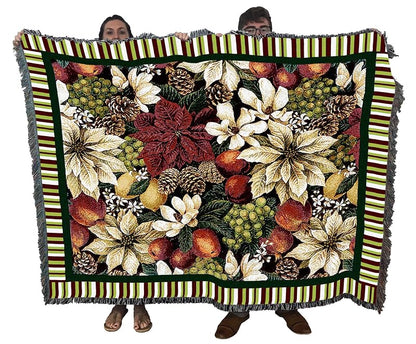 Magnolia Poinsettia Blanket 72x54 by Pure Country Weavers — Handmade Cotton Tapestry Throw, USA Made
