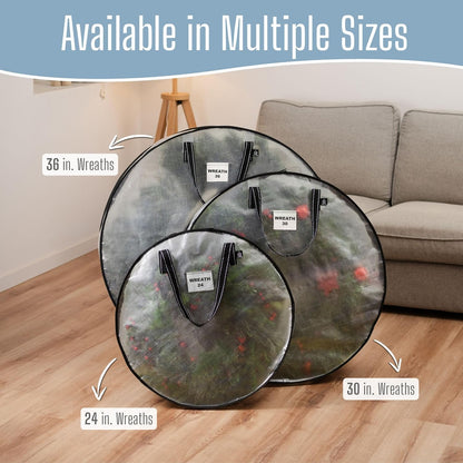 VENO Wreath Storage Container - 30 Inch Heavy Duty Clear Bag with Wall Hanging Handles | 2 Pack