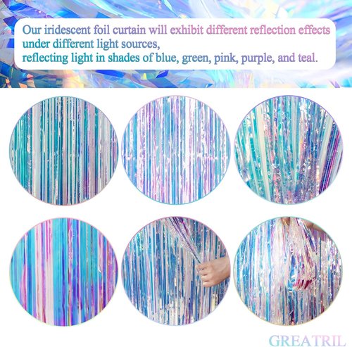 GREATRIL Iridescent Foil Fringe Curtains - 2 Pack with Pink Party Table Cloths for Stunning Backdrop Decor