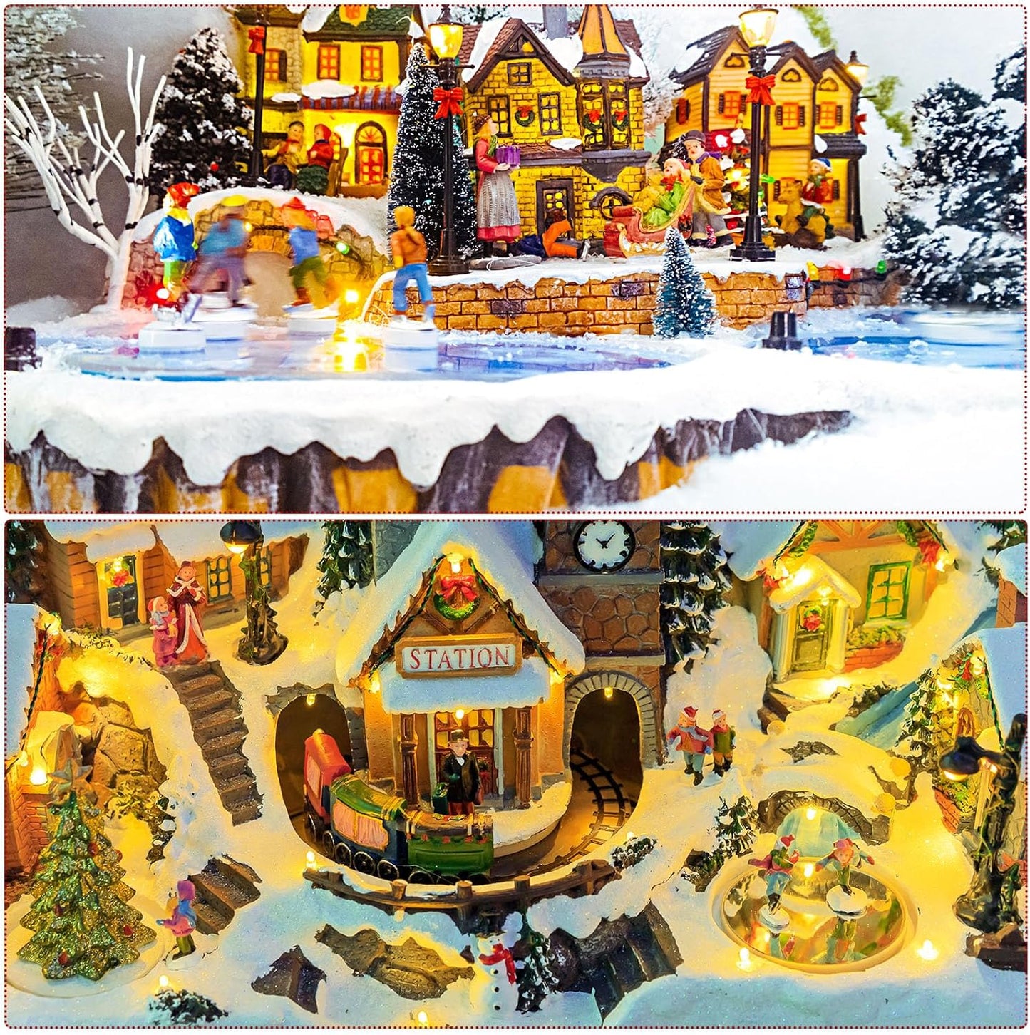 Sieral Miniature Christmas Village Pond - 6-Piece Ice Skating Rink Figurines Set | 4-Inch Decor