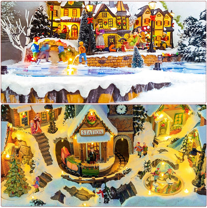 Sieral Miniature Christmas Village Pond - 6-Piece Ice Skating Rink Figurines Set | 4-Inch Decor