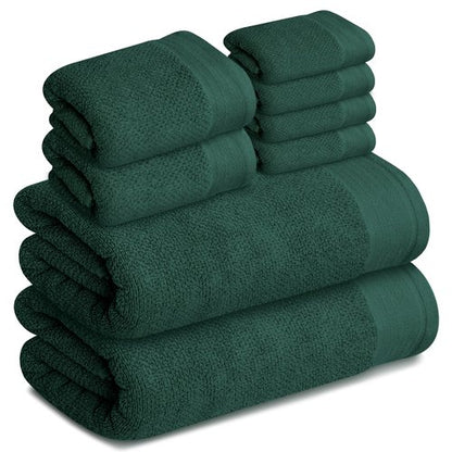 Tens Towels Pack of 8 Popcorn Textured Luxury Towels Set, 2 Extra Large Bath, 2 Hand, 4 Washcloths, 100% Cotton, Plush Hotel Quality, Super Absorbent, Perfect for Your Bathroom, Hunter Green