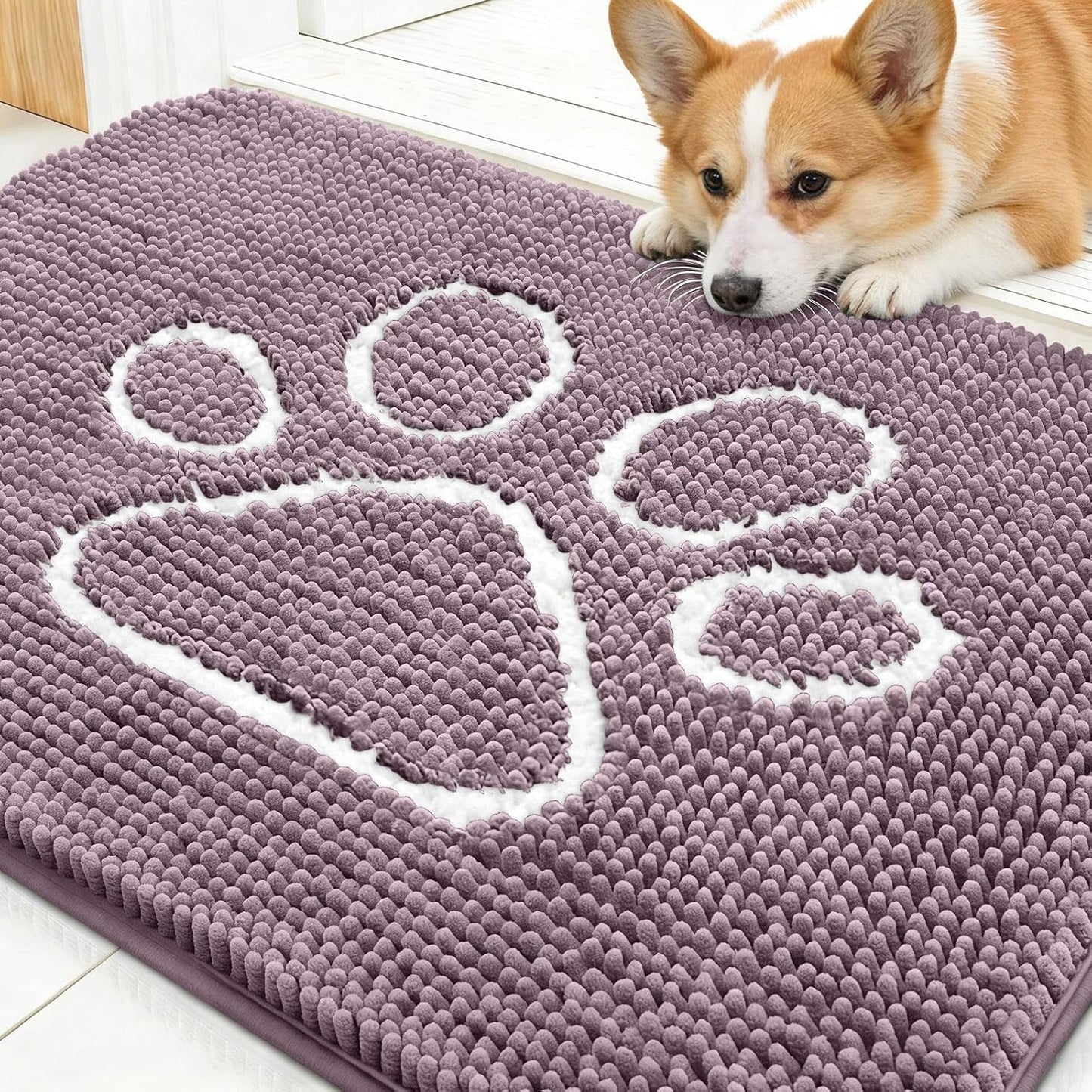 OLANLY Dog Door Mat - Absorbent Non-Slip Mud Mat for Muddy Paws | 30x20, Deep Plum Color