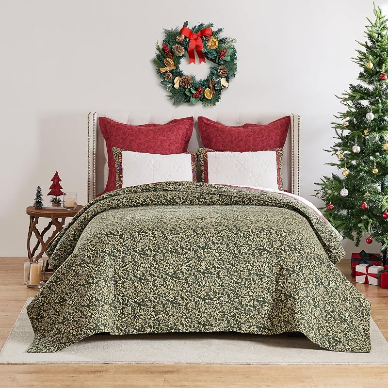 Holiday 3-Piece King/Cal King Cotton Quilt Set - Christmas Tree Pattern by Greenland Home Fashions - Variation Holiday+3-Piece King/Cal King