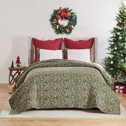 Holiday 3-Piece King/Cal King Cotton Quilt Set - Christmas Tree Pattern by Greenland Home Fashions - Variation Holiday+3-Piece King/Cal King