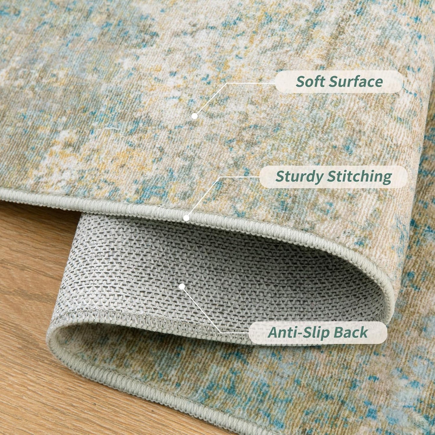 Tangsoo Washable 2x3 Area Rug - Modern Non-Slip Soft Rug for Entryway, Kitchen & Living Room | Blue/Beige