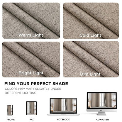 Joydeco Blackout Curtains for Bedroom - Nature Linen 84 Inch Long 100% Light Blocking 2 Panels Set, Rod Pocket & Back Tabs Living Room Drapes, Thermal Insulated Room Darkening Window Curtains
