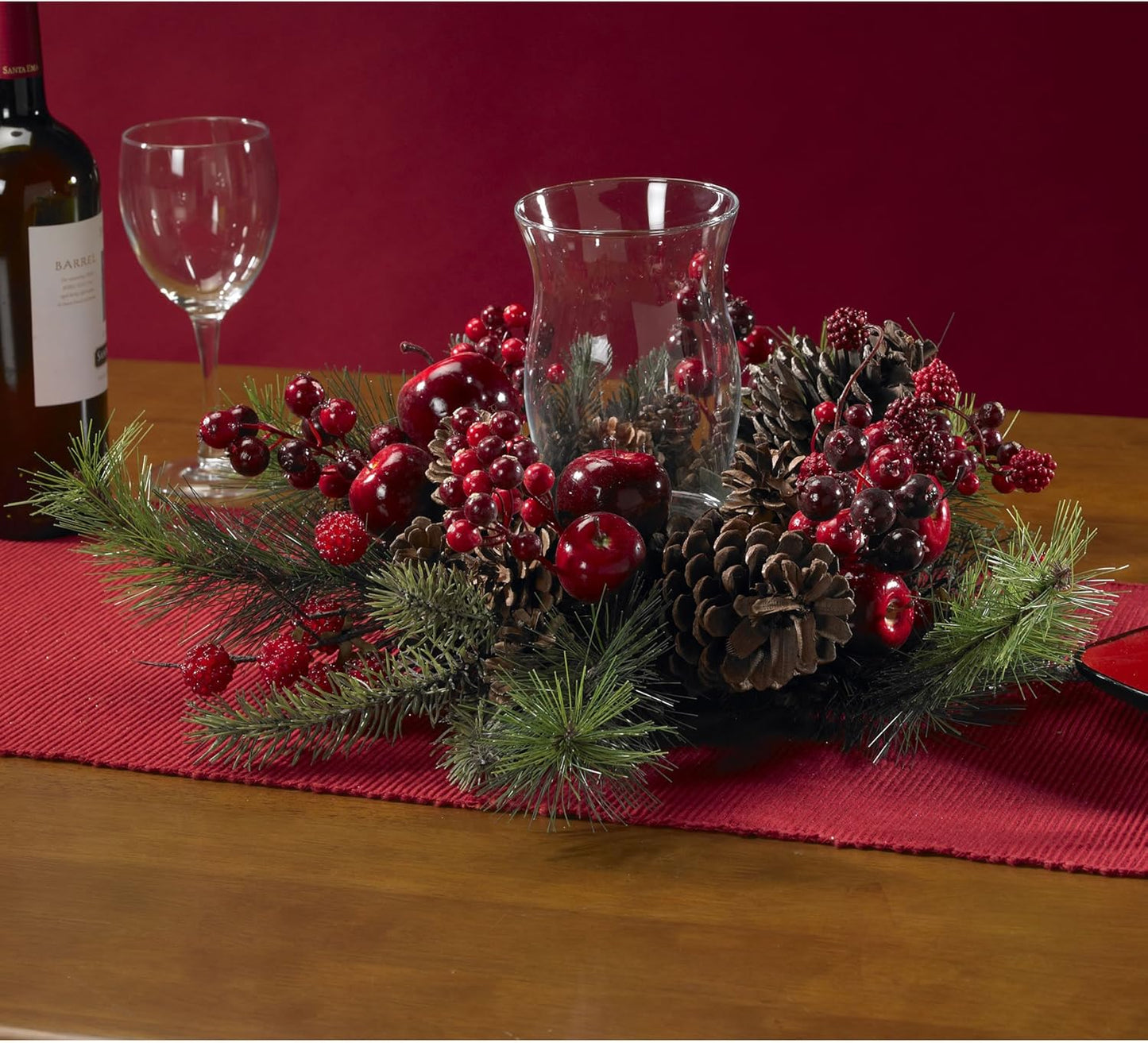 Nearly Natural Candleabrum | Holiday Red Decor - 17.5" x 8.5" x 17.5" Perfect for Festive Settings