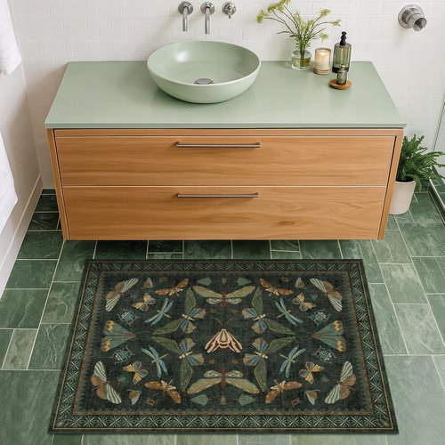 Hazo Haus 2x3 Entryway Rug - Dark Green Washable Non-Slip Throw Rug for Kitchen & Bathroom