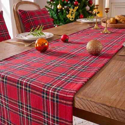 Red Buffalo Plaid Christmas Table Runner 72 Inch – Washable Woven Cotton-Blend