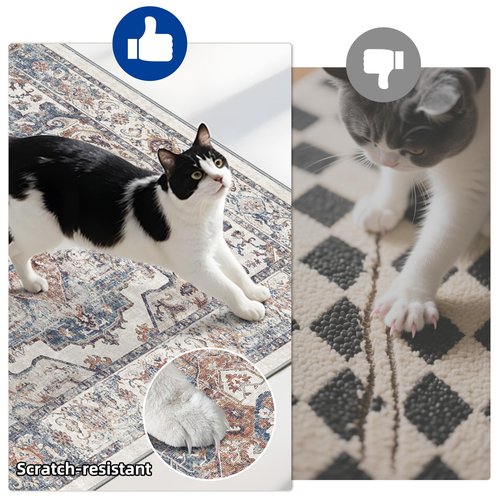 4 Pieces Kitchen Rug Set: Washable Water Resisitant Carpet for Sink Stove Area Soft Floor Mats with Non-Slip Backing for Bathroom Low-Pile Runners for Family with Elderly Dogs(2x3+2x4+2x5+2x6,Brick)